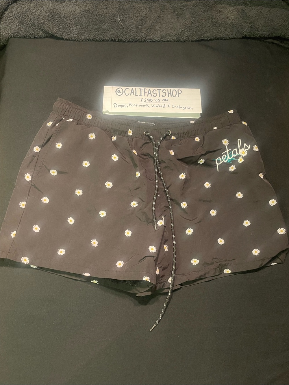 Petals Black Daisy-Print Kids' Swim Shorts